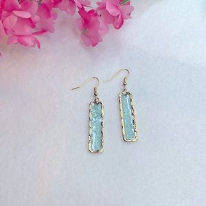 Mint Green and Gold Rectangle Drop Earrings